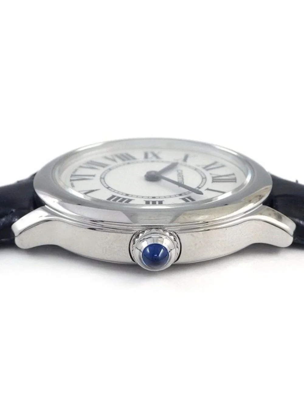 Cartier Watch Rondo Must Silver Dial Roman Index Black Cowhide SS Quartz Analog